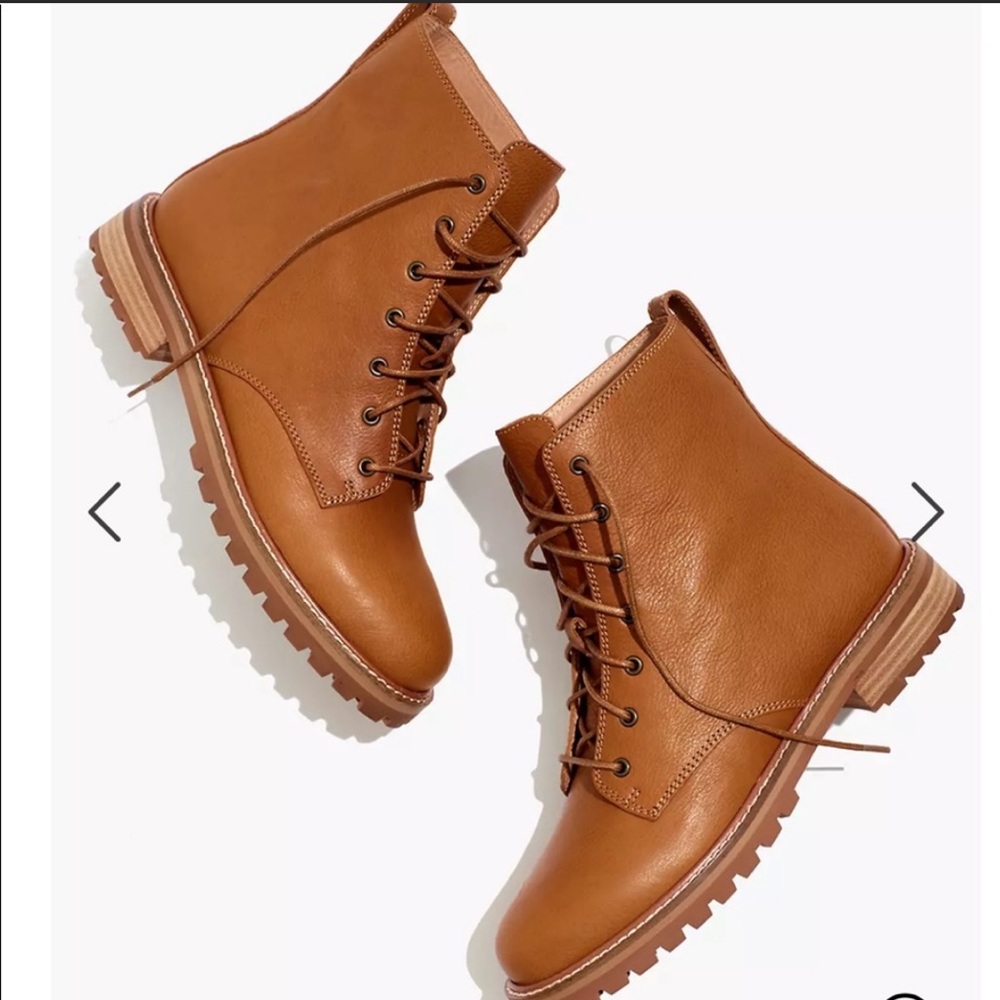 Madewell Lace-Up Leather Ankle Boots in Cognac Brown